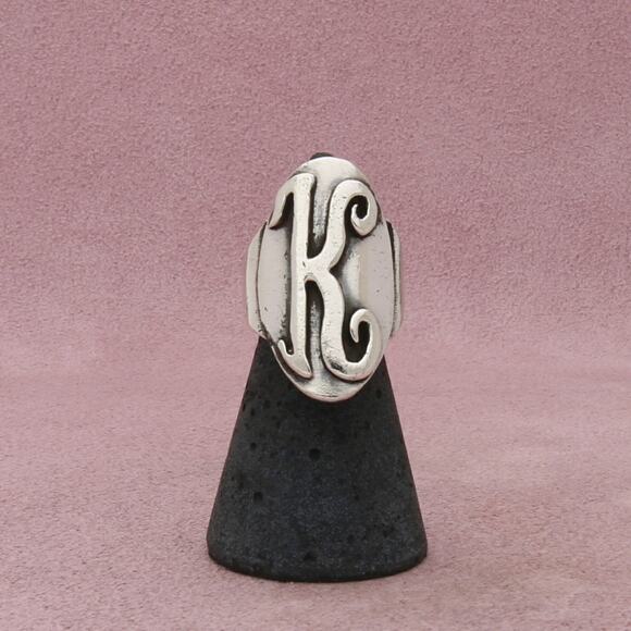 Sterling Jewelry - sterling silver vintage script letter k initial signet ring size 6.25